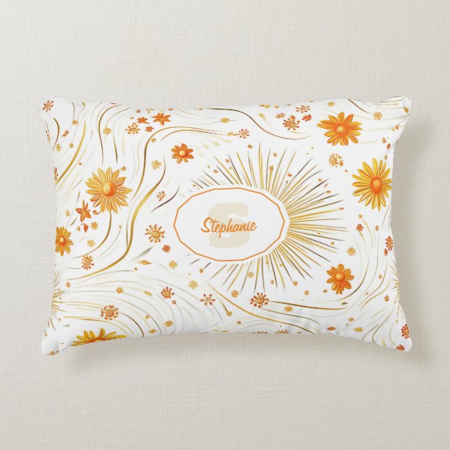 Seamless Golden Sun & Rays - with Abstract Star Accent Pillow (Front)