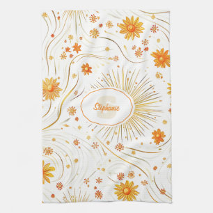 Seamless Golden Sun & Rays - with Abstract Star Kitchen Towel