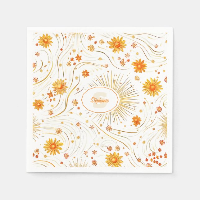 Seamless Golden Sun & Rays - with Abstract Star Napkin (Front)