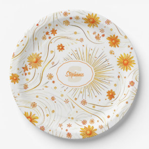 Seamless Golden Sun & Rays - with Abstract Star Paper Plate