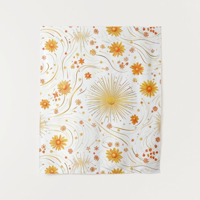 Seamless Golden Sun & Rays - with Abstract Star Tapestry (Front)