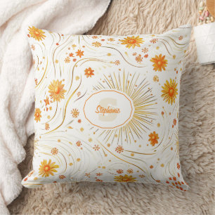 Seamless Golden Sun & Rays - with Abstract Star Throw Pillow