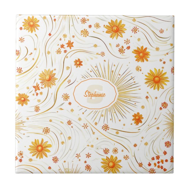 Seamless Golden Sun & Rays - with Abstract Star Tile (Front)