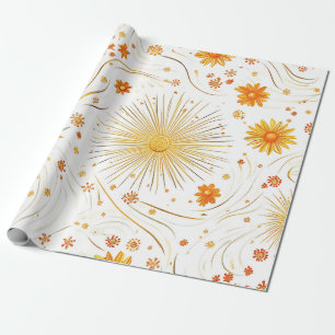 Seamless Golden Sun & Rays - with Abstract Star Wrapping Paper