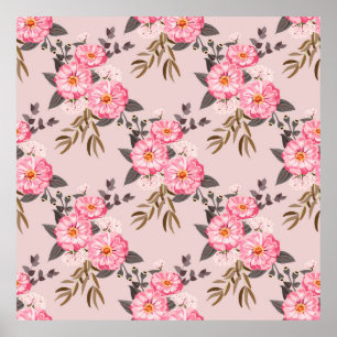 Seamless gorgeous pattern in garden flowers. Flora Poster