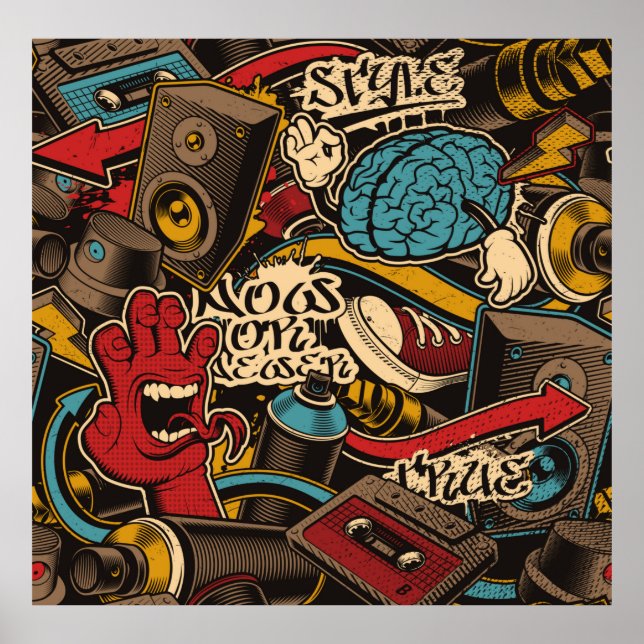 Seamless Graffiti background. Colorful seamless pa Poster (Front)