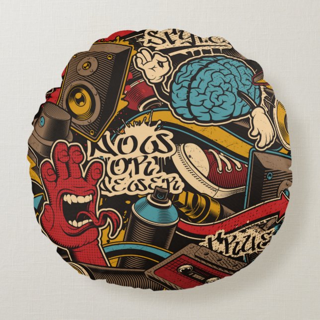 Seamless Graffiti background. Colourful seamless p Round Pillow (Front)