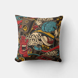 Seamless Graffiti background. Colourful seamless p Throw Pillow