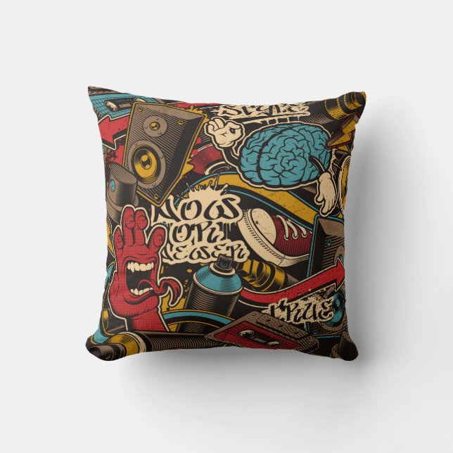 Seamless Graffiti background. Colourful seamless p Throw Pillow (Front)