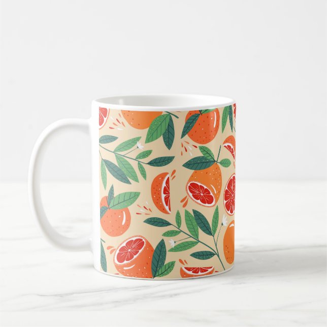 Seamless grapefruit pattern. Modern design. Vintag Coffee Mug (Left)