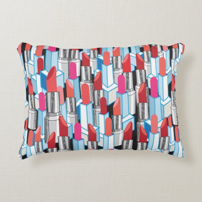 Seamless graphic pattern graphic colourful lipstic accent pillow (Front)