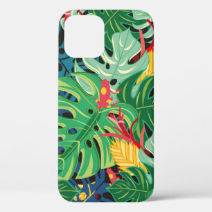 Seamless graphic pattern with leaves monstera and iPhone 12 case