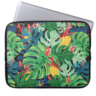 Seamless graphic pattern with leaves monstera and  laptop sleeve