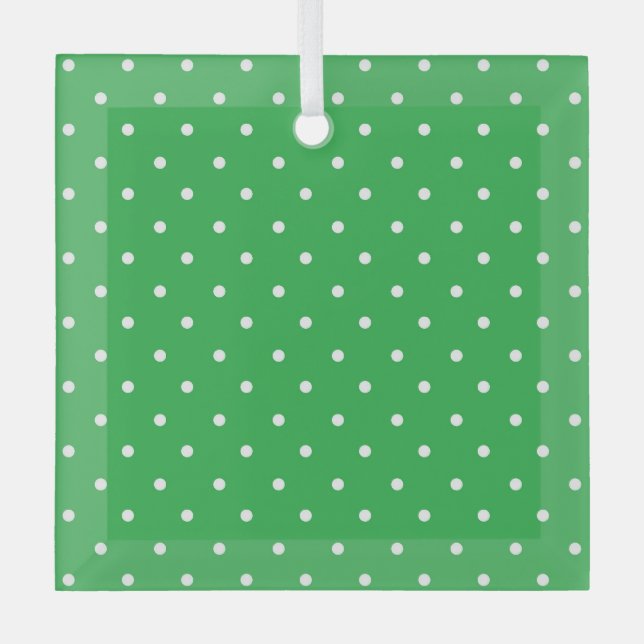 Seamless green background polka dot pattern glass ornament (Front)