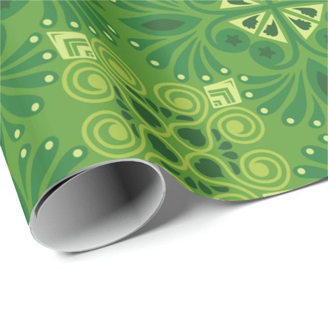 Seamless green floral pattern with symmetrical wrapping paper (Roll Corner)