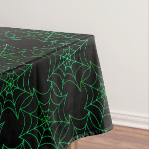 Seamless Green Foil and Black Cobwebs Halloween Tablecloth