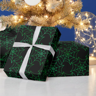 Seamless Green Foil and Black Cobwebs Halloween Wrapping Paper