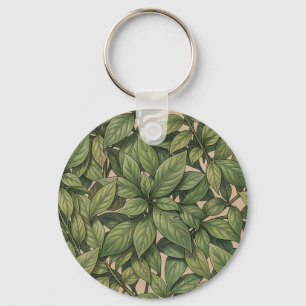 Seamless Green Leaf Botanical Vintage Pattern Keychain