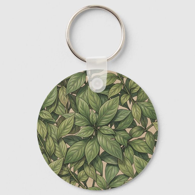 Seamless Green Leaf Botanical Vintage Pattern Keychain (Front)