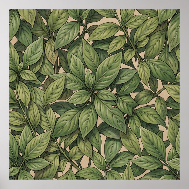 Seamless Green Leaf Botanical Vintage Pattern Poster (Front)
