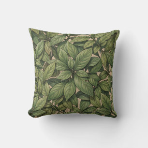 Seamless Green Leaf Botanical Vintage Pattern Throw Pillow