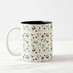 Seamless Green Leaf Pattern – Hand-Drawn Botanical Two-Tone Coffee Mug