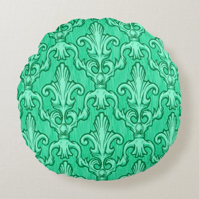 Seamless green vintage baroque pattern. Illustrati Round Pillow (Front)