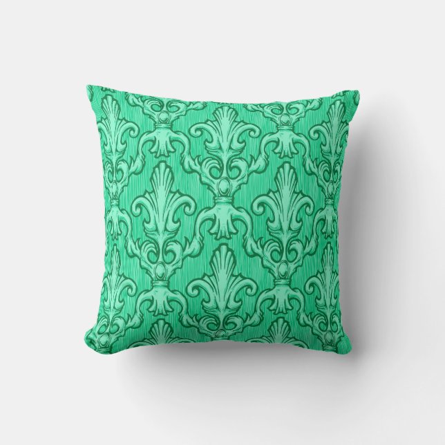Seamless green vintage baroque pattern. Illustrati Throw Pillow (Front)