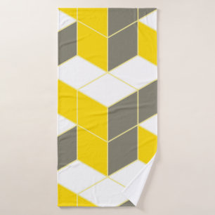 Seamless grey and yellow isometric cubical trident bath towel