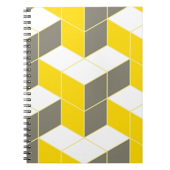 Seamless grey and yellow isometric cubical trident notebook (Front)