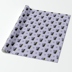 Seamless Halloween Wrapping Paper with Black Cats