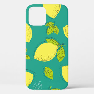 Seamless Hand Drawn Lemon with Leaves Pattern in B iPhone 12 Case