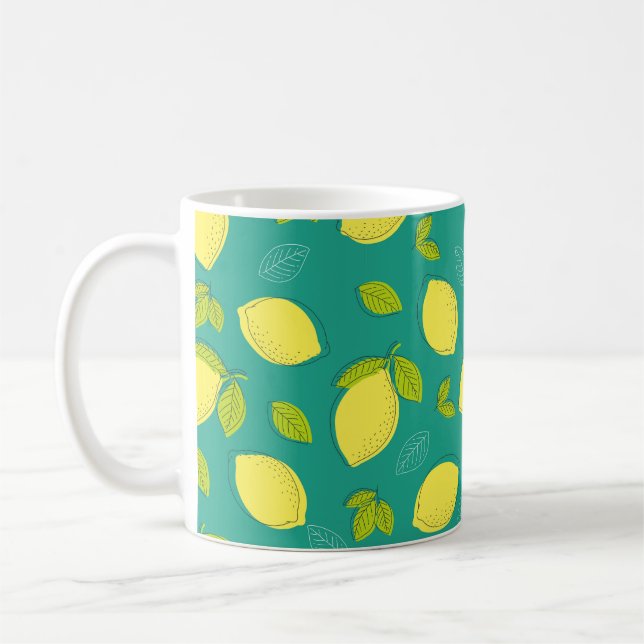 Seamless Hand Drawn Lemon with Leaves Pattern in B Coffee Mug (Left)
