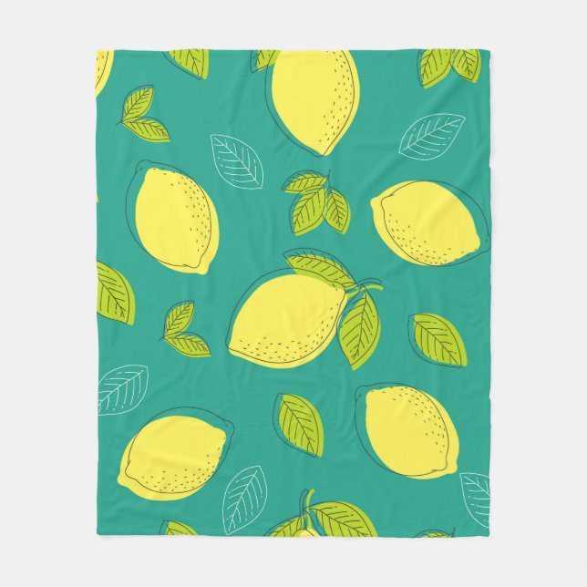Seamless Hand Drawn Lemon with Leaves Pattern in B Fleece Blanket (Front)