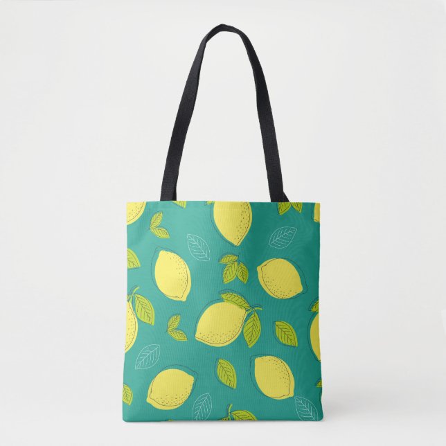 Seamless Hand Drawn Lemon with Leaves Pattern in B Tote Bag (Front)