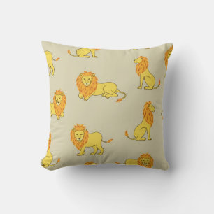 Seamless hand drawn lion pattern. Vintage backgrou Throw Pillow