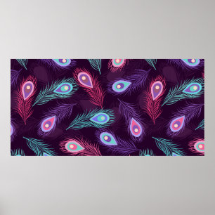Seamless hand drawn peacock feathers pattern. Vint Poster