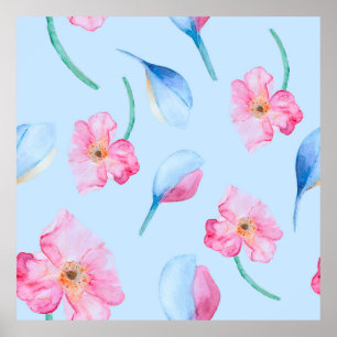 Seamless hand drawn watercolor pattern with pink p poster