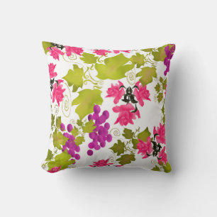 Seamless harvest grape pink roses flowers floral c throw pillow