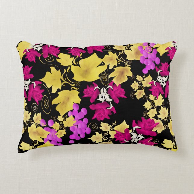 Seamless harvest grape vine roses flowers floral c accent pillow (Front)
