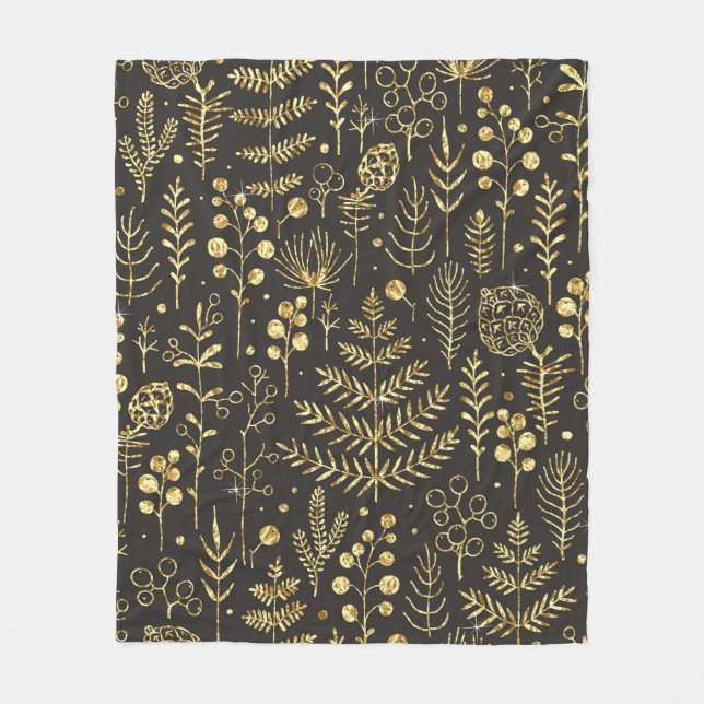 Seamless holiday pattern with leaves, branches, be fleece blanket (Front)