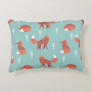 Seamless illustration pattern with cute orange fox accent pillow