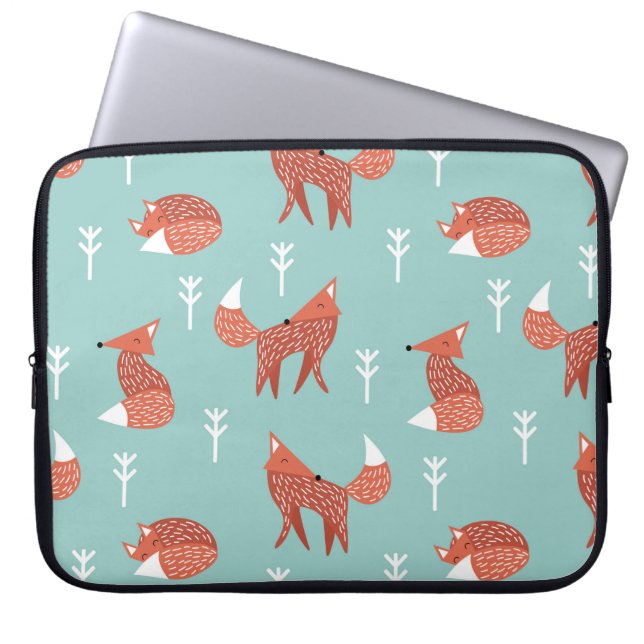 Seamless illustration pattern with cute orange fox laptop sleeve (Front)