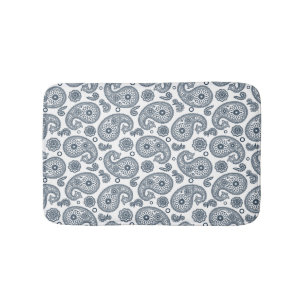 Seamless Indian dark blue paisley pattern on white Bath Mat