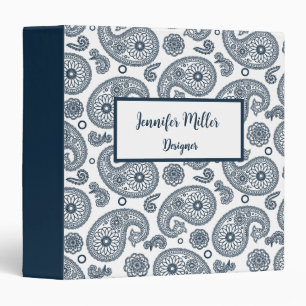 Seamless Indian dark blue paisley pattern on white Binder