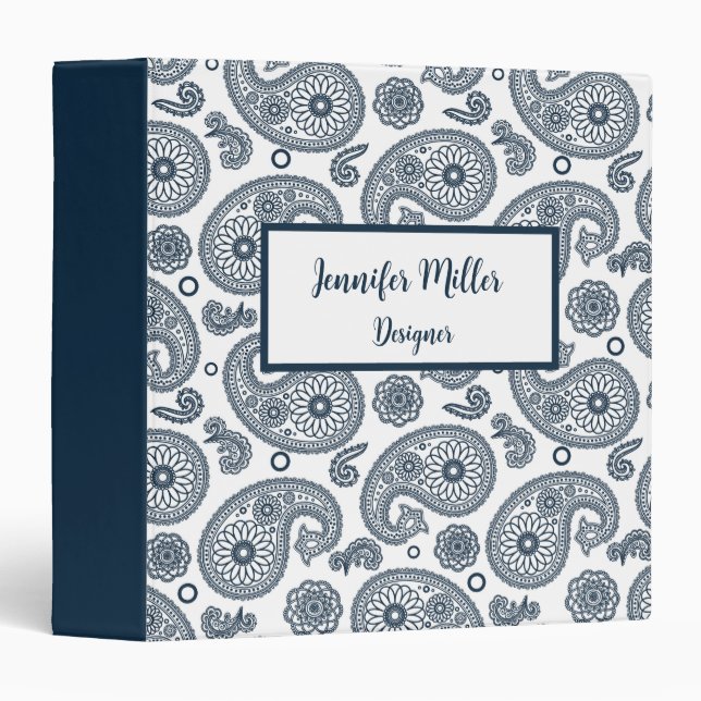 Seamless Indian dark blue paisley pattern on white Binder (Front/Spine)
