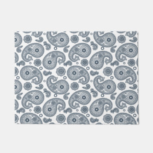 Seamless Indian dark blue paisley pattern on white Doormat