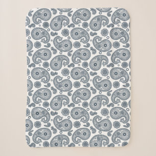 Seamless Indian dark blue paisley pattern on white Sherpa Blanket