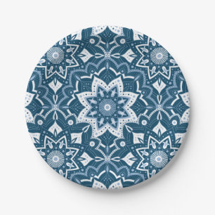 Seamless Islamic Art Colorful Blue  Paper Plate