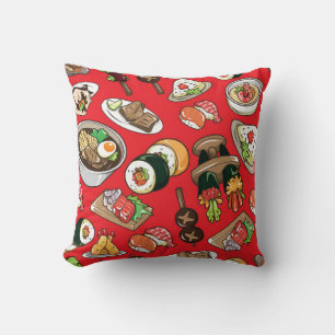 seamless Japanese food pattern Throw Pillow